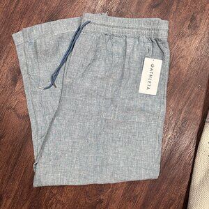 Athleta Women's Retreat 100% Linen Wide Leg Pants Plus Size 22 Chambray Blue